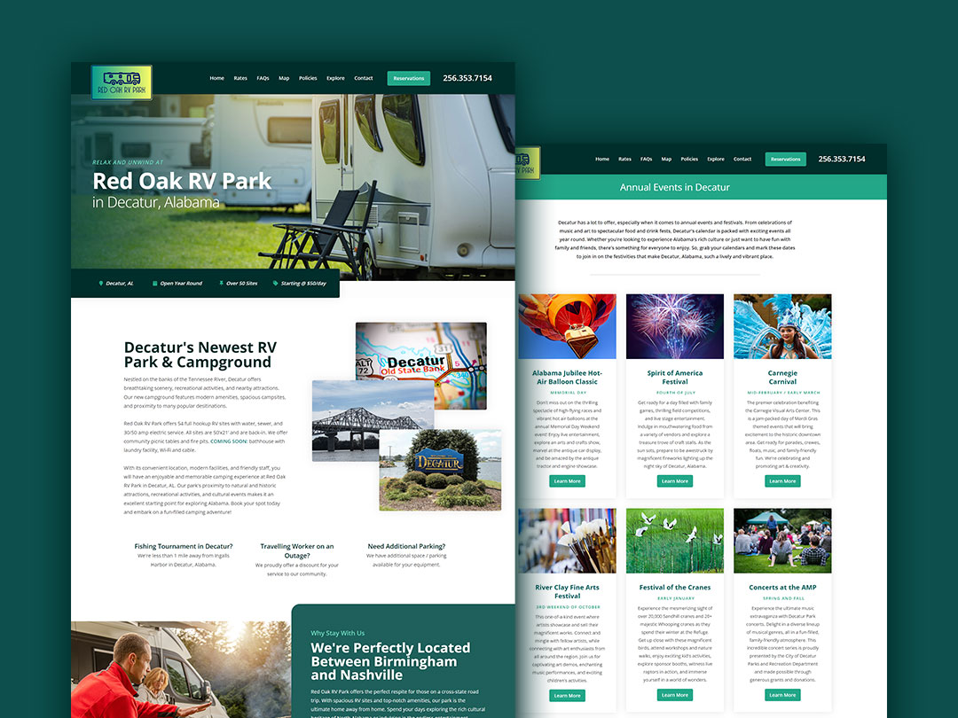 Red Oak RV Park web design project for a North Alabama hospitality business