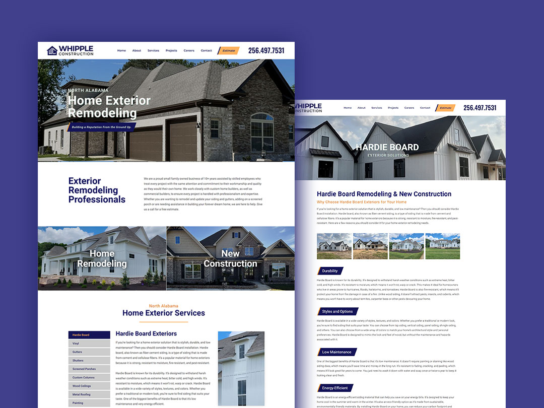 web design whipple construction