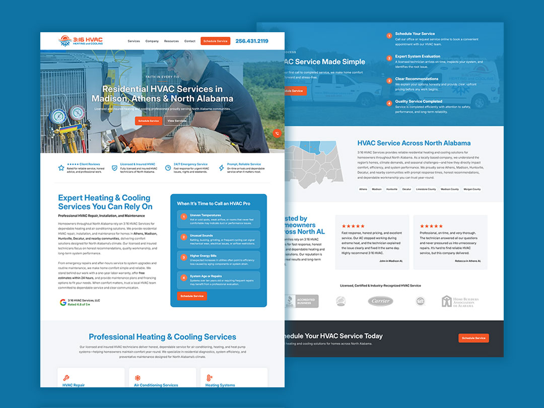 Website designed by Webunderdog for 3:16 HVAC in North Alabama