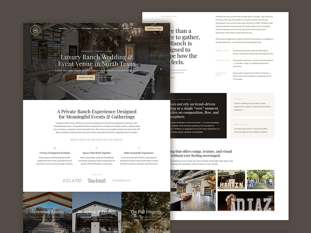 Image-led website designed by Webunderdog for HR Ranch wedding and event venue